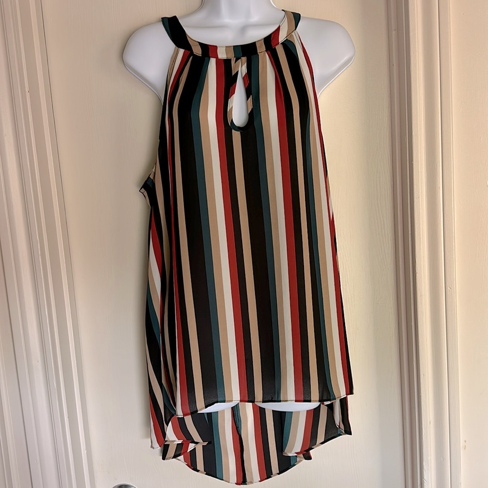 Extra long high neck flowy sleeveless blouse